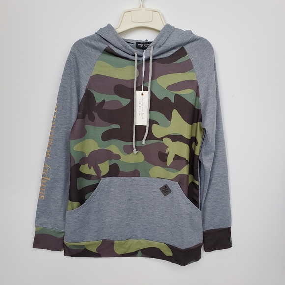 NWT Hoodie SIMPLY Southern Sz Small Grey & Camo - Picture 1 of 9